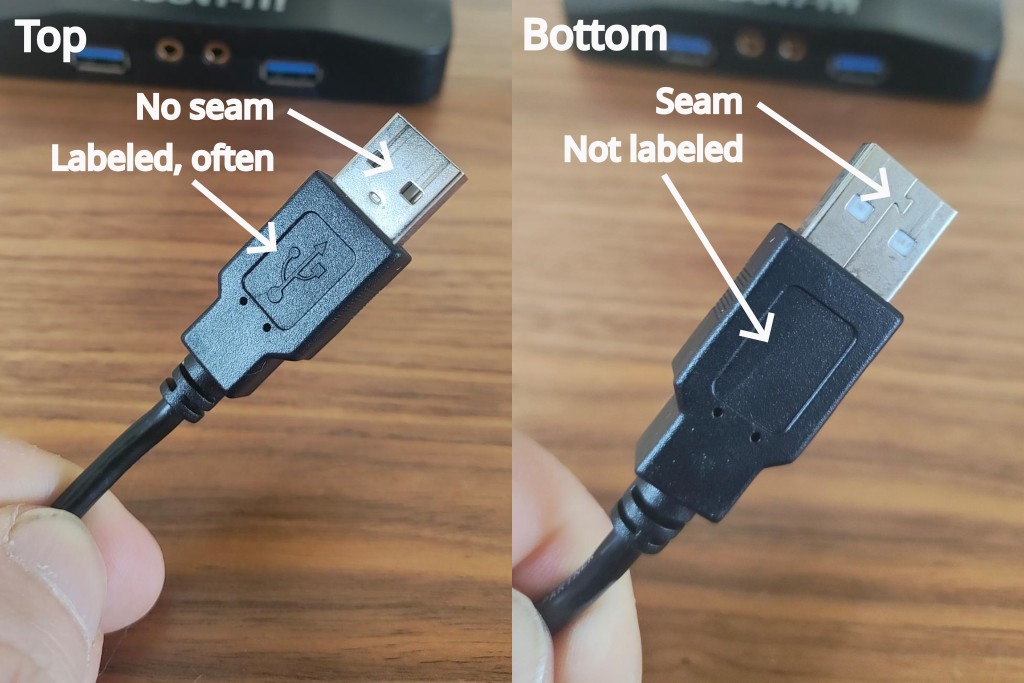 USB plug orientation guide.