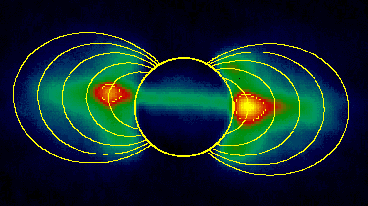 Jupiter's radiation belts in 2D over time (NASA/JPL — Caltech;
<a href="http://www.vofoundation.org/blog/nasas-juno-spacecraft/">source</a>).
